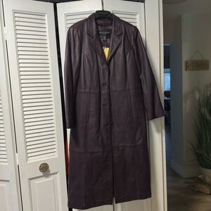 Centigrade Vintage Long Purple Genuine Leather Coat
